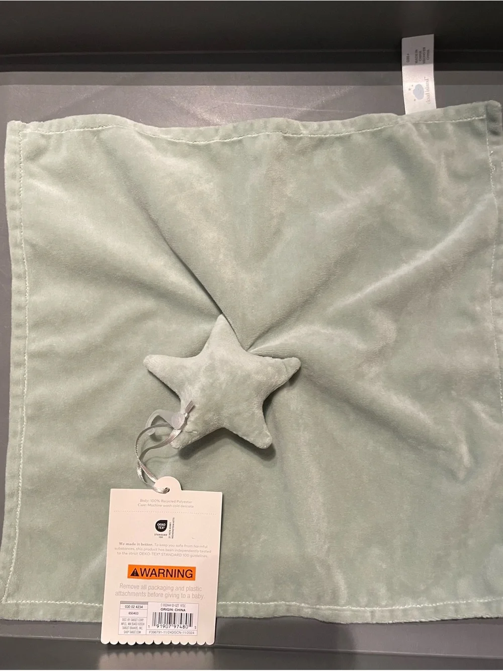 Cloud Island Plush Security Blanket Green Star NWT